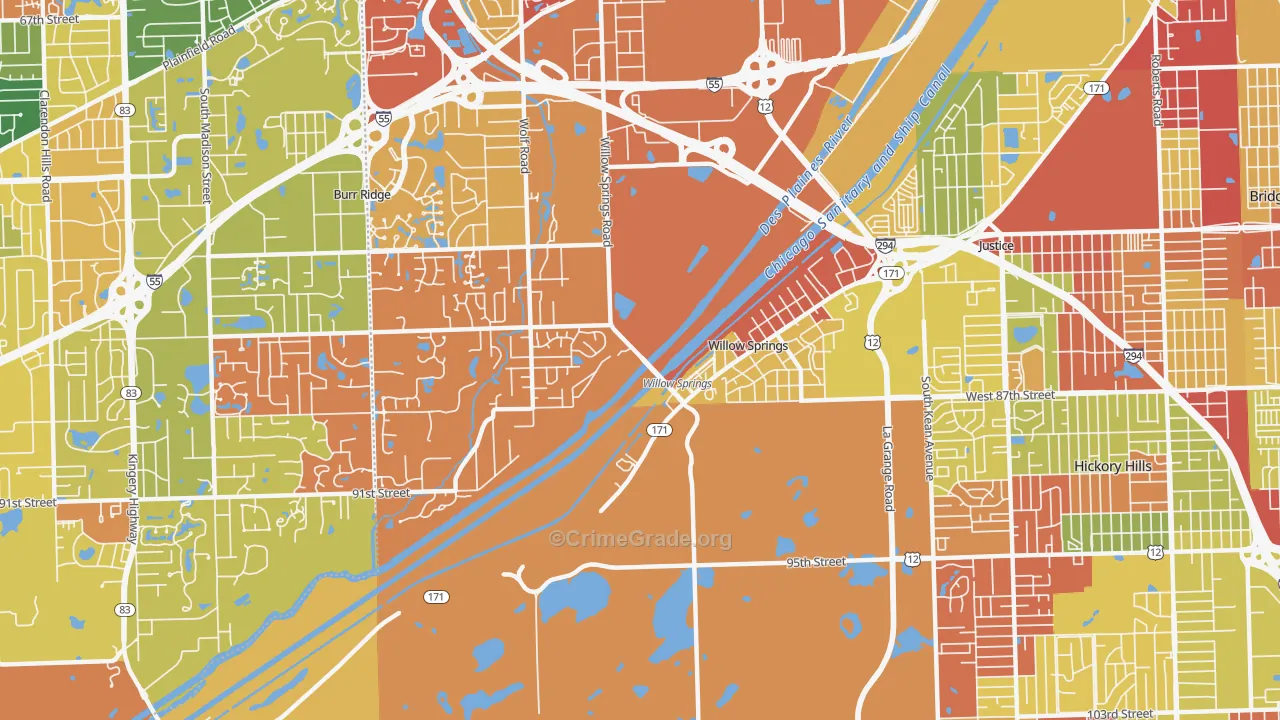 Willow Springs, IL Map of Arson Rates