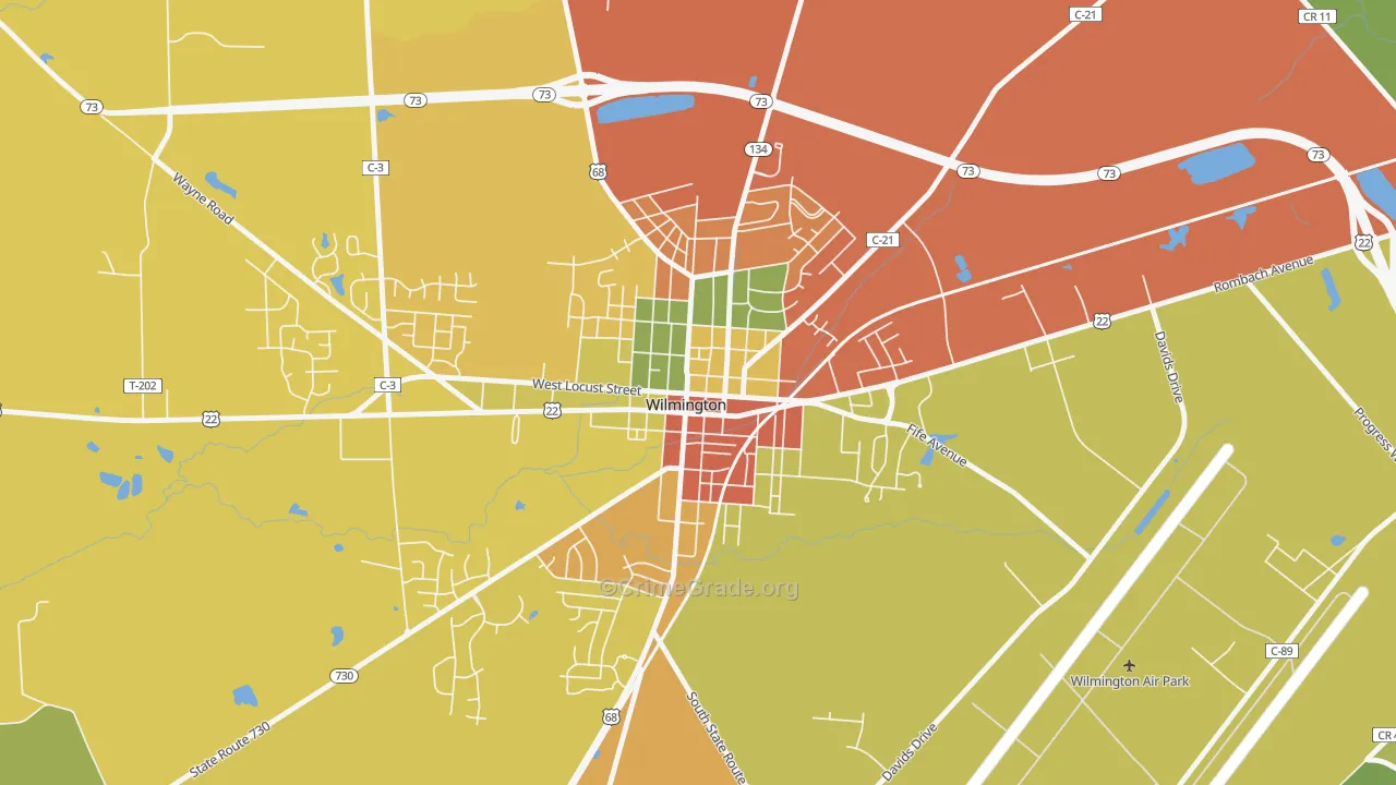 Wilmington Historic District, Wilmington, OH Map of Arson Rates