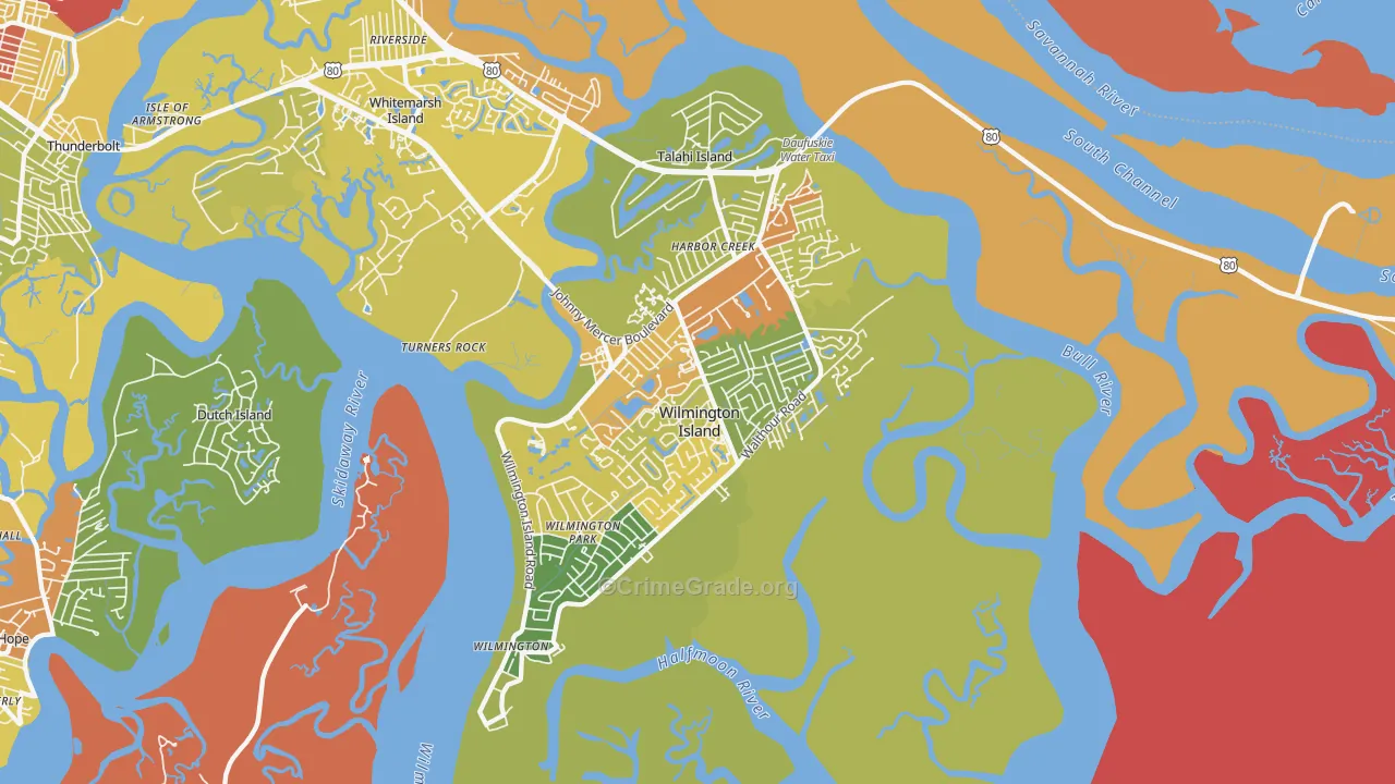 Wilmington Island, GA Map of Arson Rates