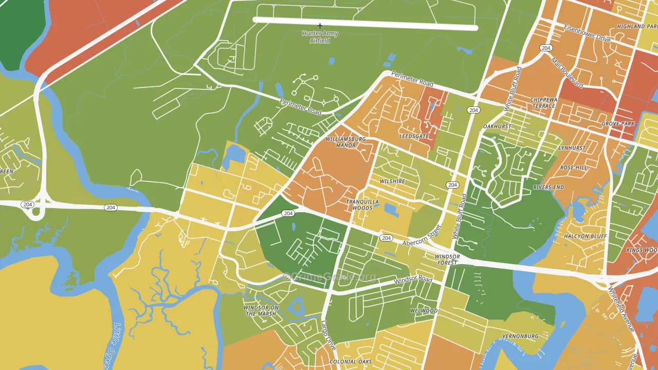 Wilshire Estates-Savannah Mall, Savannah, GA Map of Arson Rates