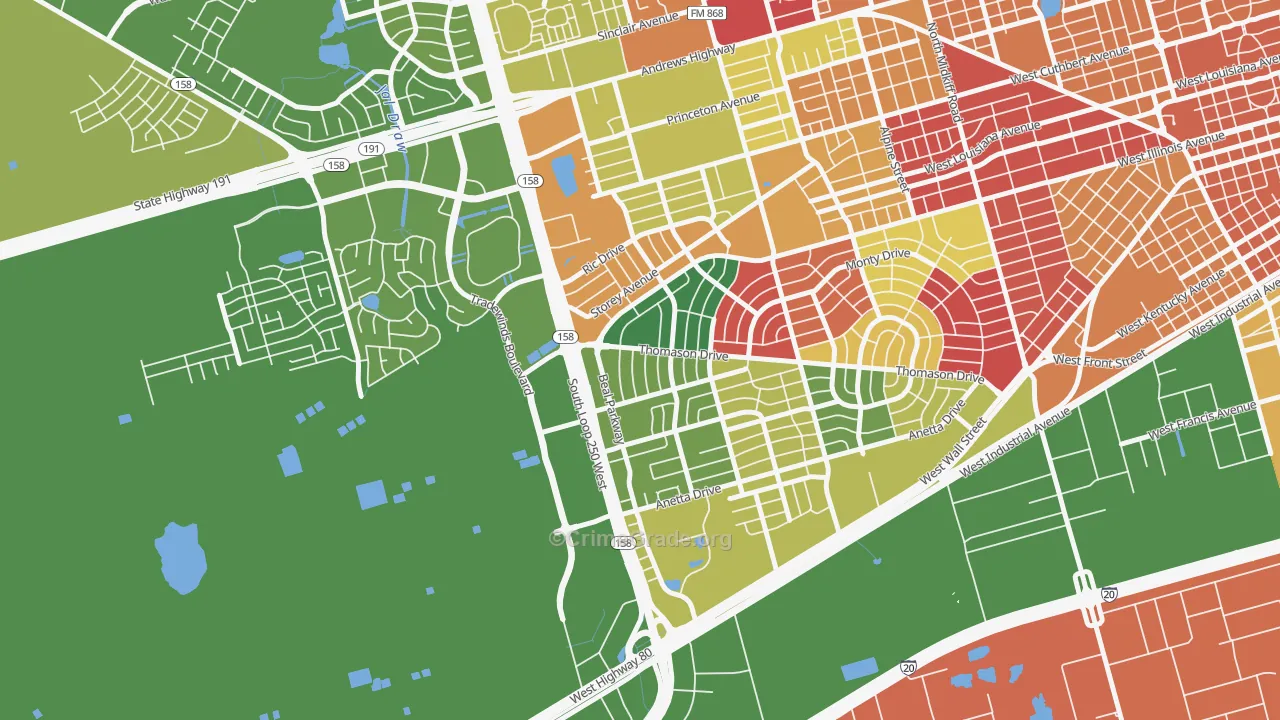 Wilshire Park, Midland, TX Map of Arson Rates