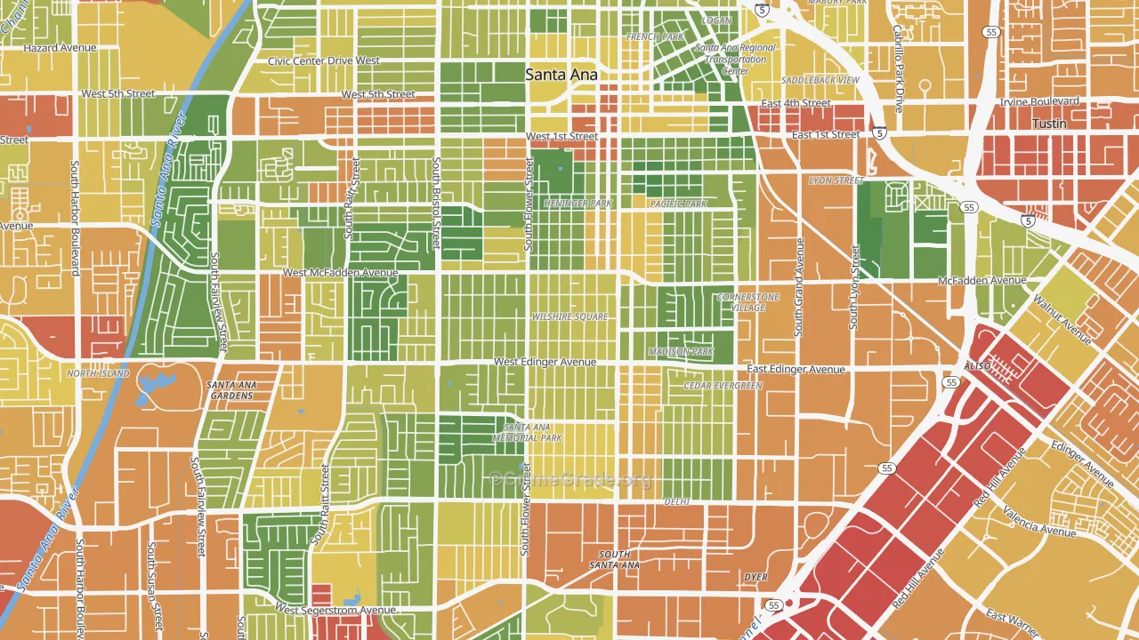 Wilshire Square, Santa Ana, CA Map of Arson Rates