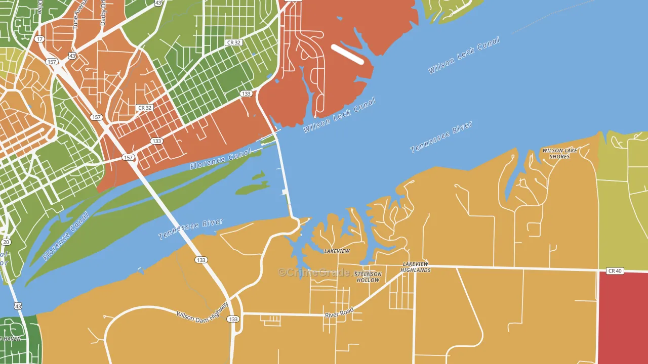 Wilson Lake Shores, AL Map of Arson Rates
