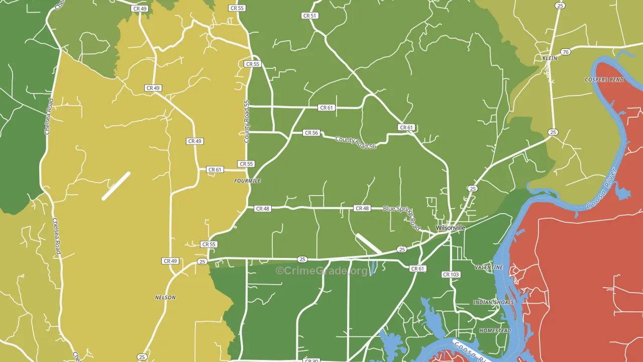 Wilsonville, AL Map of Arson Rates