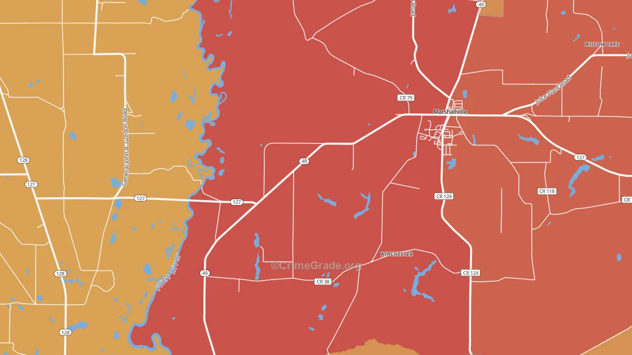Winchester, GA Map of Arson Rates