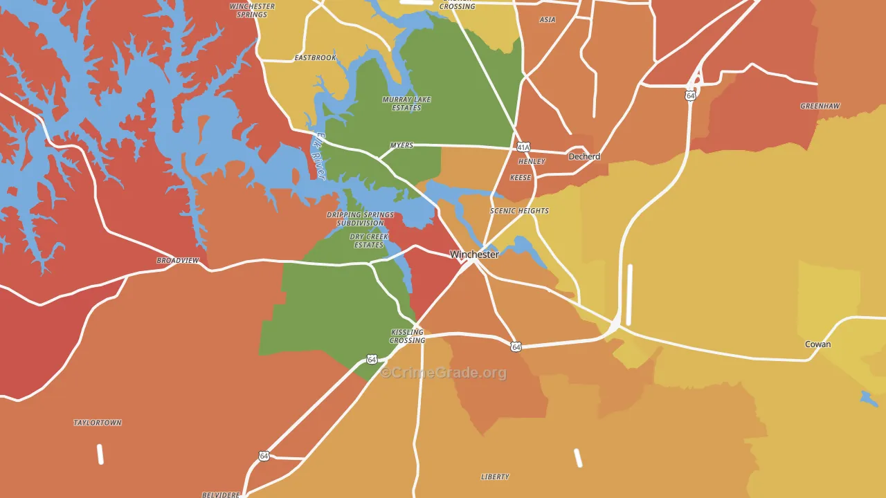 Winchester, TN Map of Arson Rates