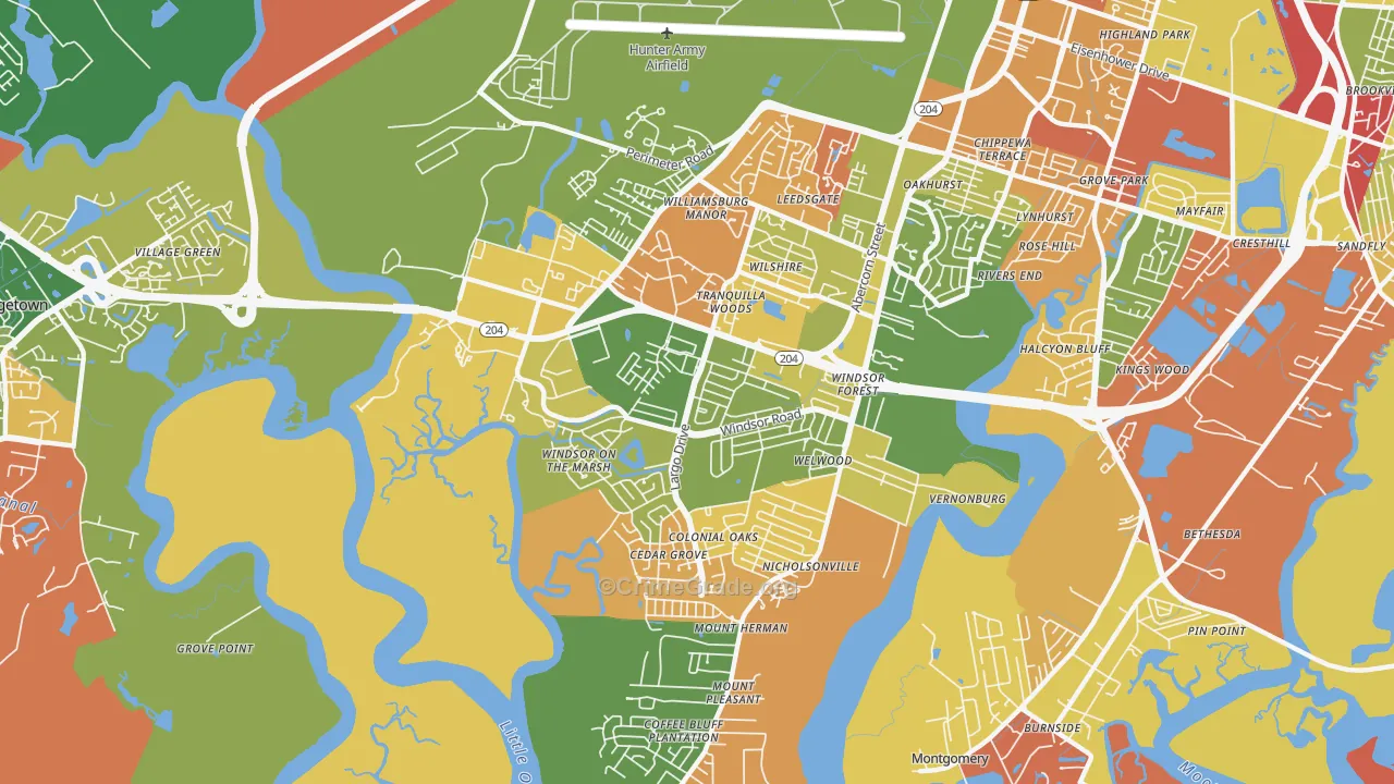 Windsor Forest, Savannah, GA Map of Arson Rates