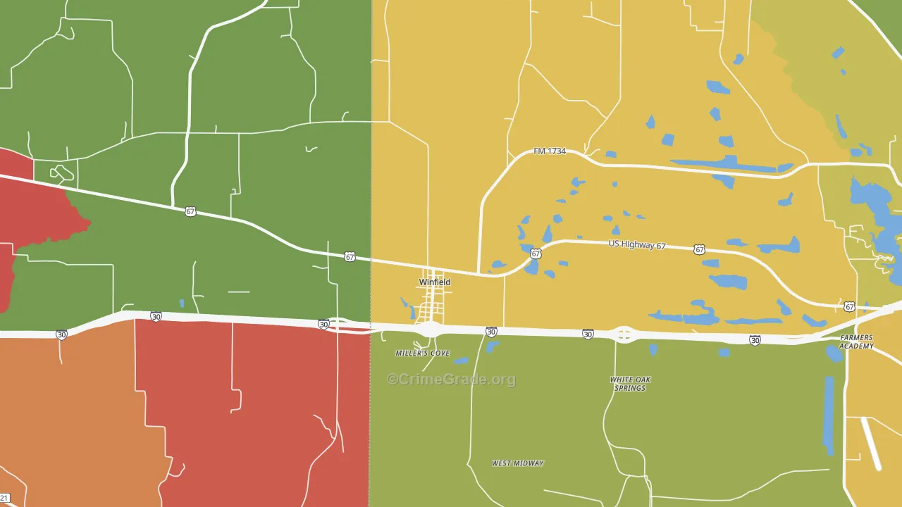 Winfield, TX Map of Arson Rates