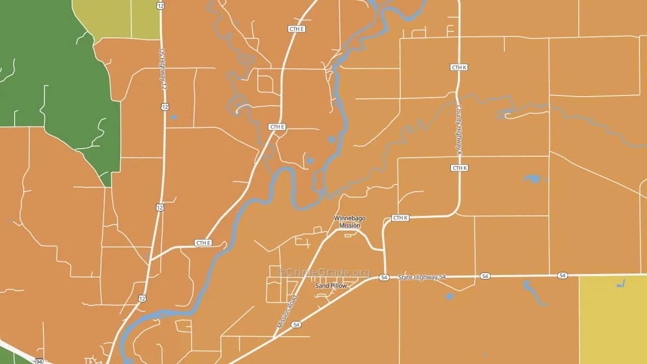 Winnebago Mission, WI Map of Arson Rates