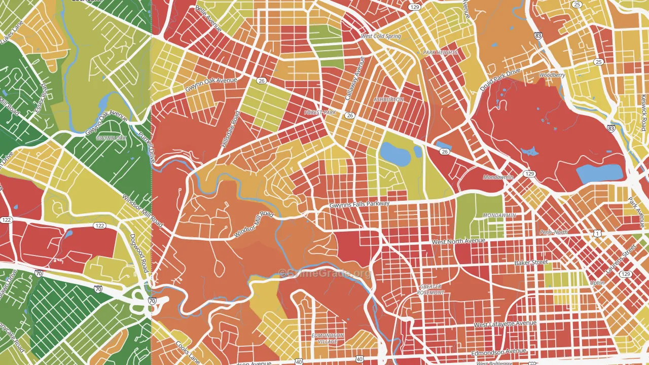 Winsor Hills, Baltimore, MD Map of Arson Rates