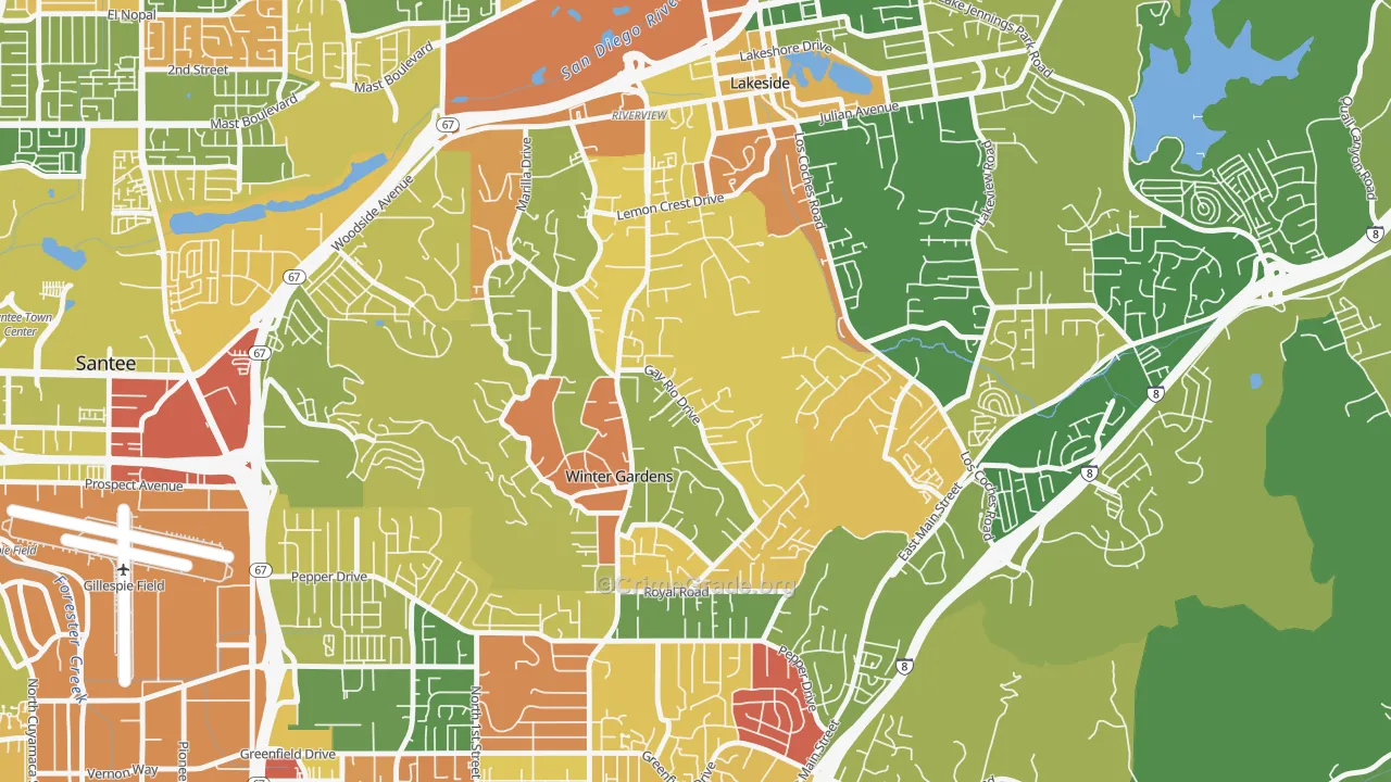 Winter Gardens, Lakeside, CA Map of Arson Rates