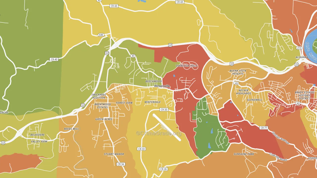 Wintersville, OH Map of Arson Rates