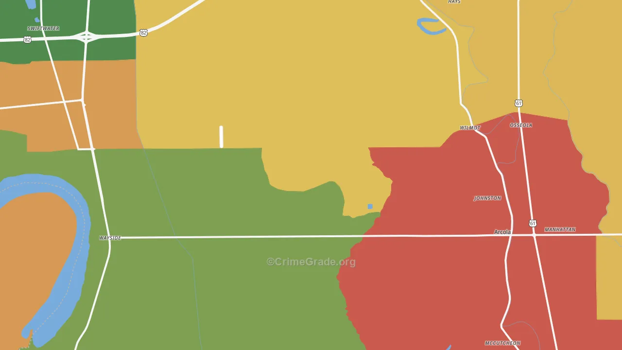 Winterville, MS Map of Arson Rates