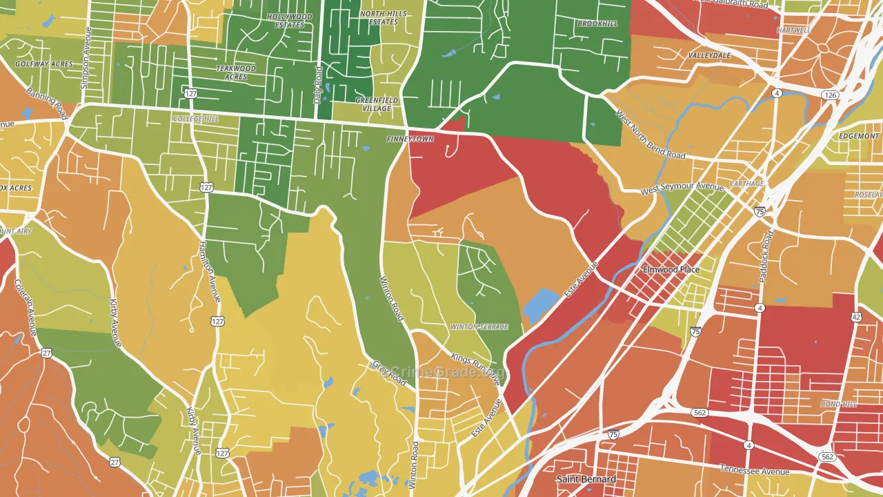 Winton Hills, Cincinnati, OH Map of Arson Rates