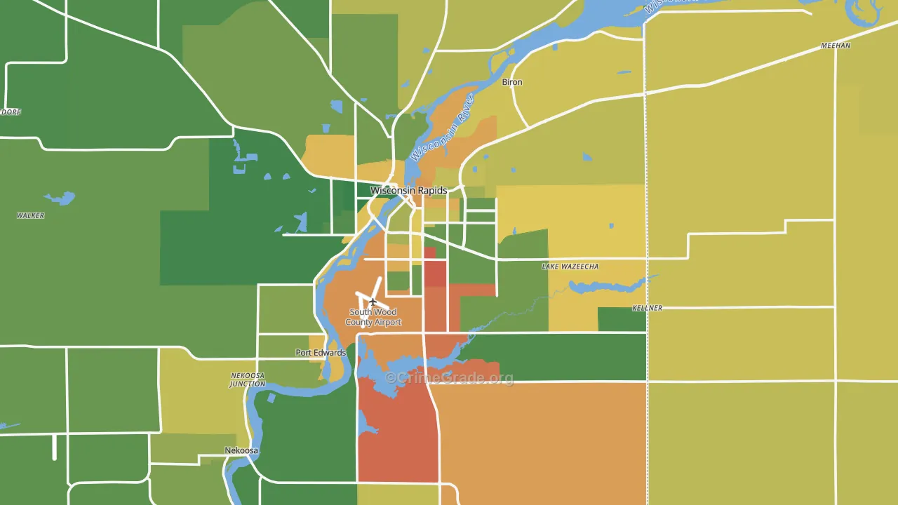 Wisconsin Rapids, WI Map of Arson Rates