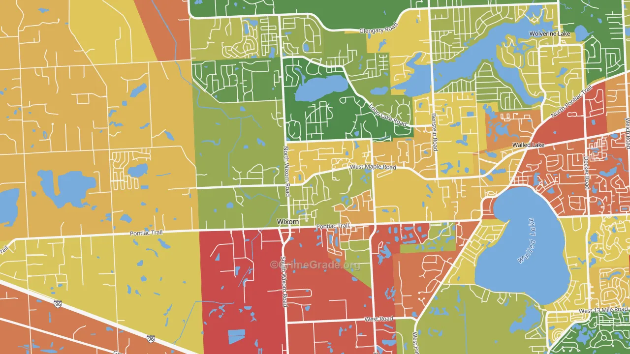 Wixom, MI Map of Arson Rates