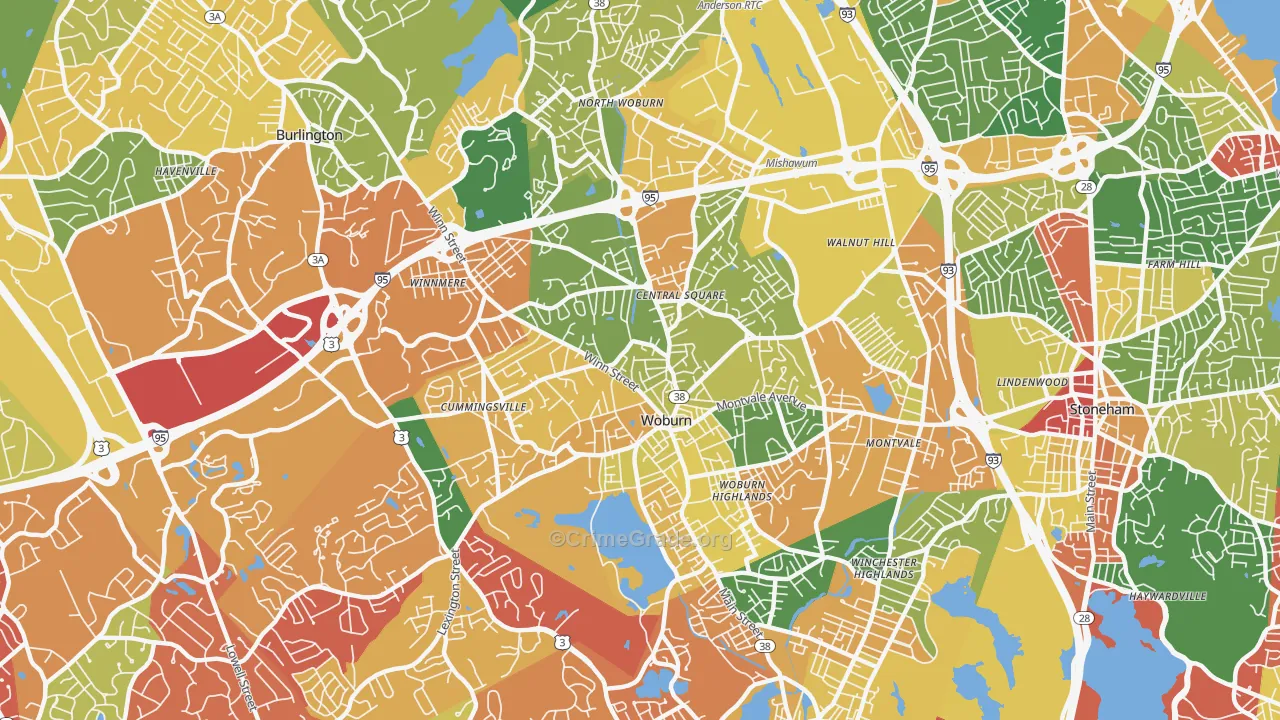 Woburn, MA Map of Arson Rates
