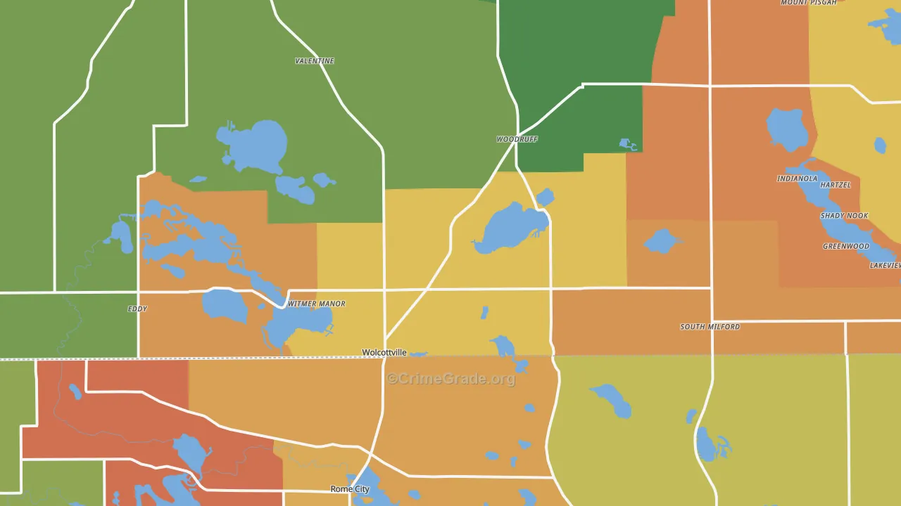 Wolcottville, IN Map of Arson Rates