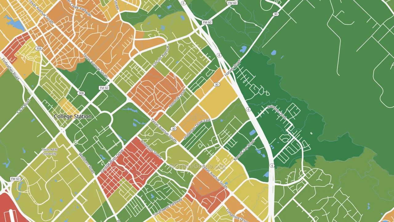 Wolf Pen Creek District, College Station, TX Map of Arson Rates