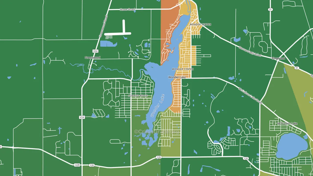 Wonder Lake, IL Map of Arson Rates