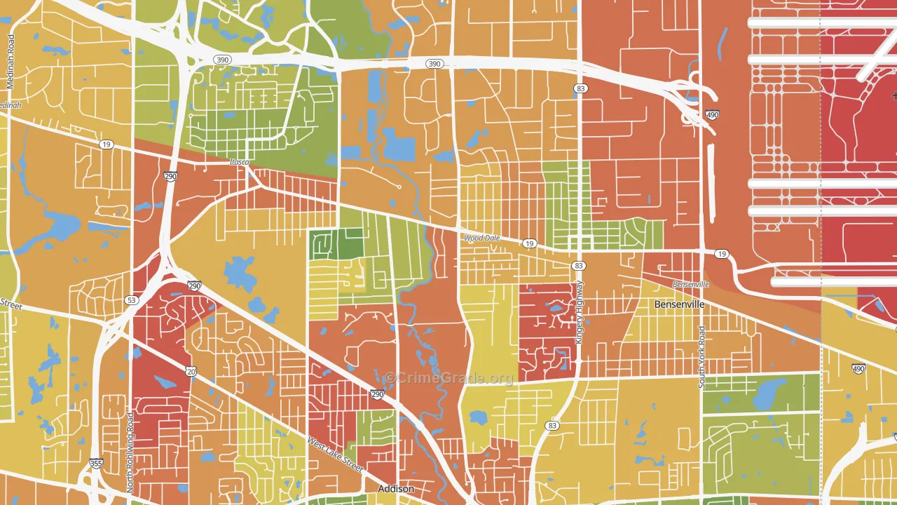 Wood Dale, IL Map of Arson Rates