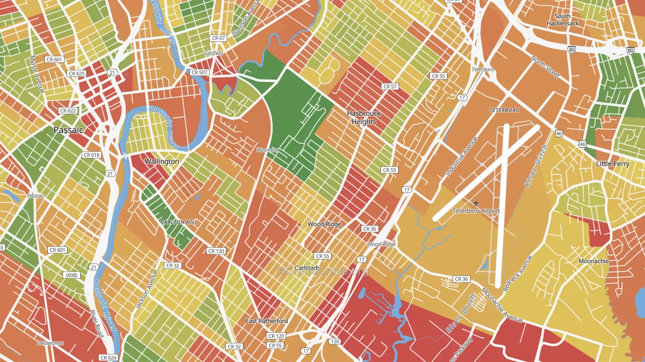 Wood-Ridge, NJ Map of Arson Rates