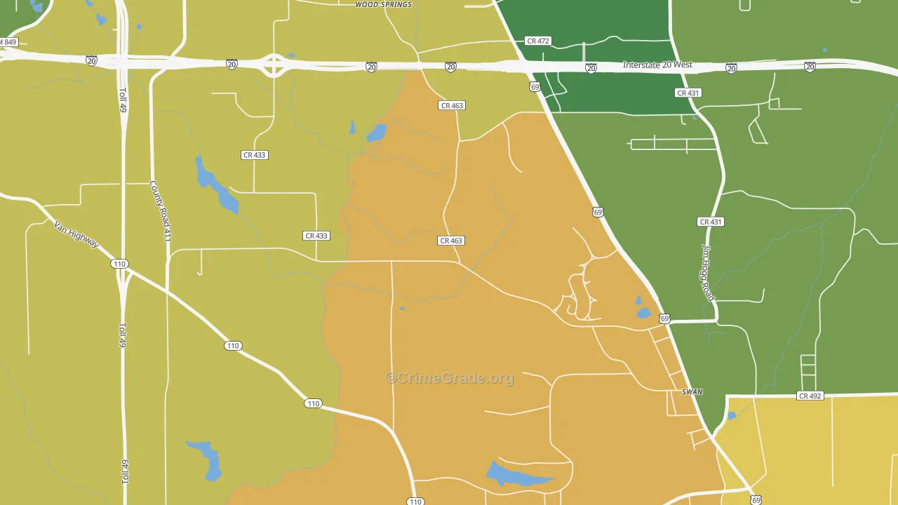 Wood Springs, TX Map of Arson Rates