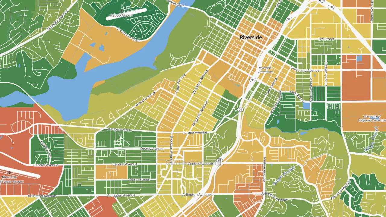 Wood Streets, Riverside, CA Map of Arson Rates