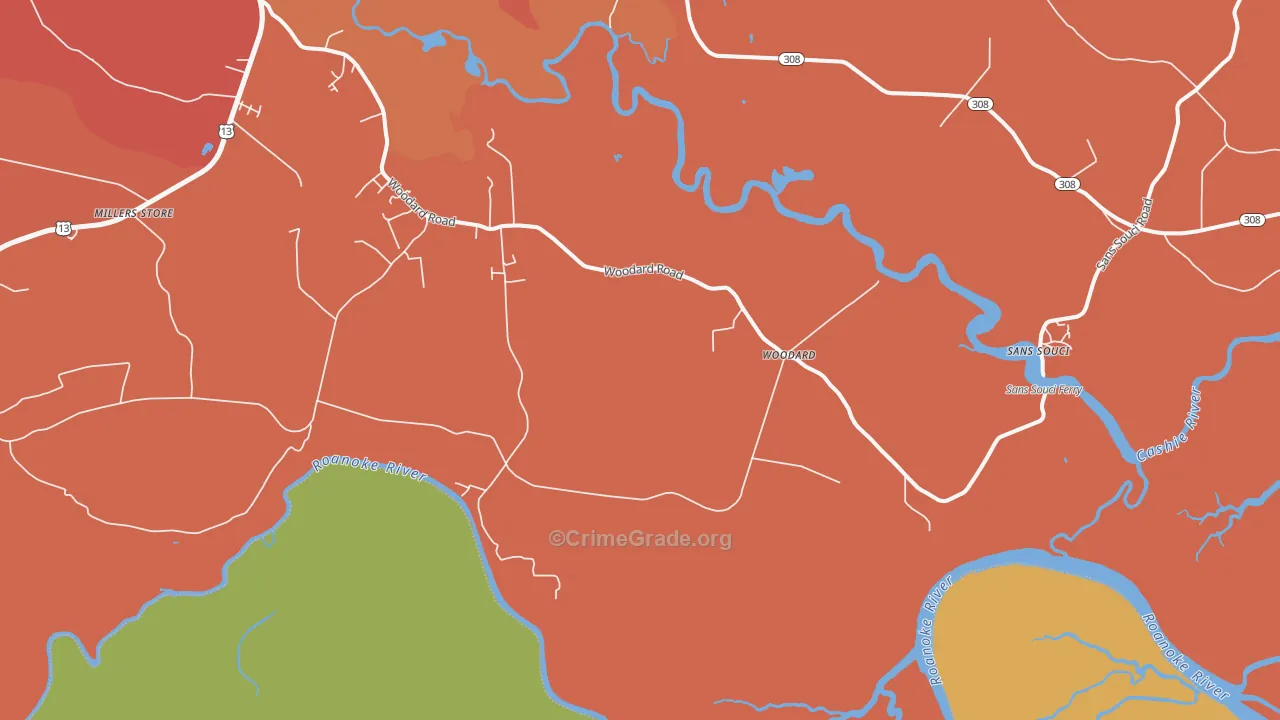 Woodard, NC Map of Arson Rates