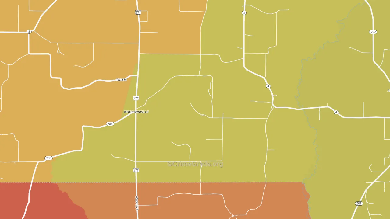 Woodardville, LA Map of Arson Rates