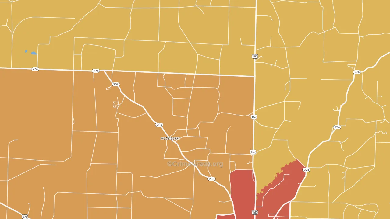 Woodberry, AR Map of Arson Rates