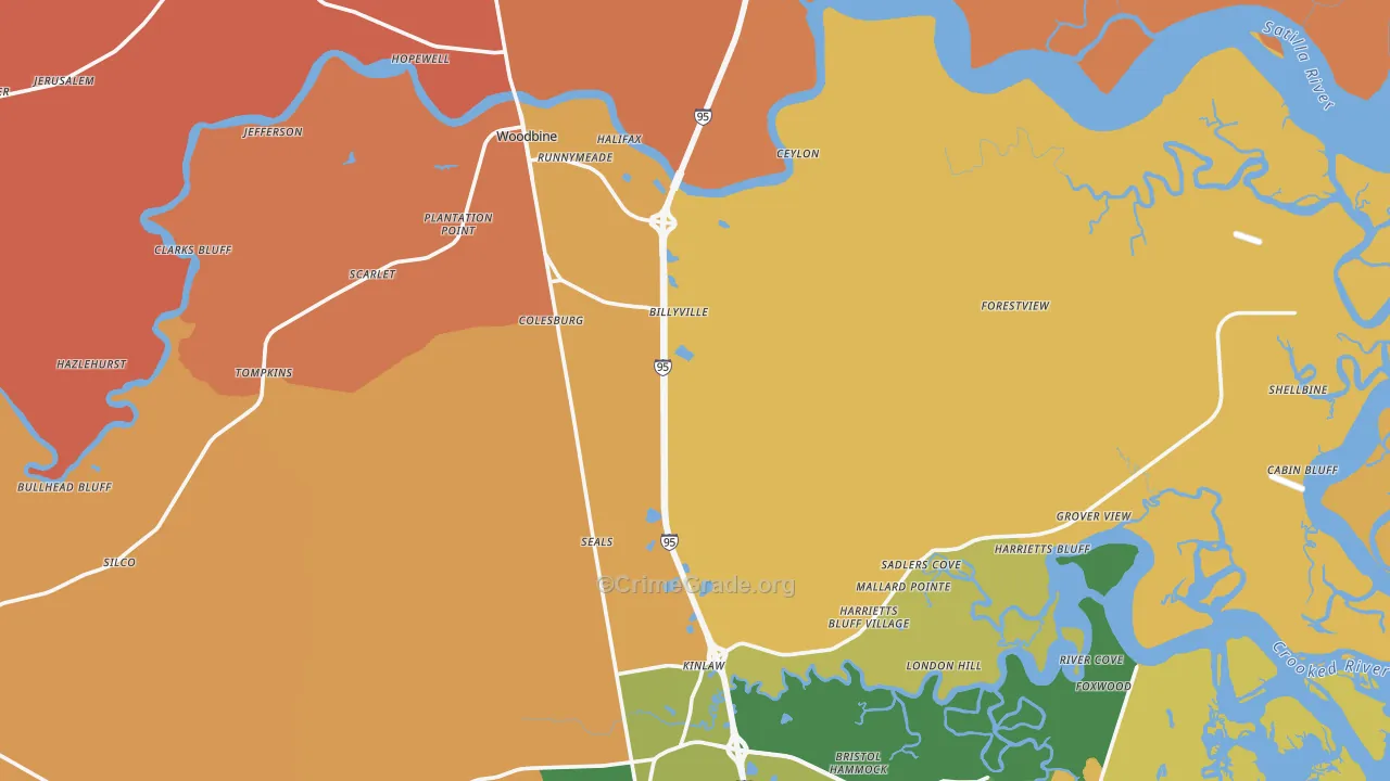 Woodbine, GA Map of Arson Rates