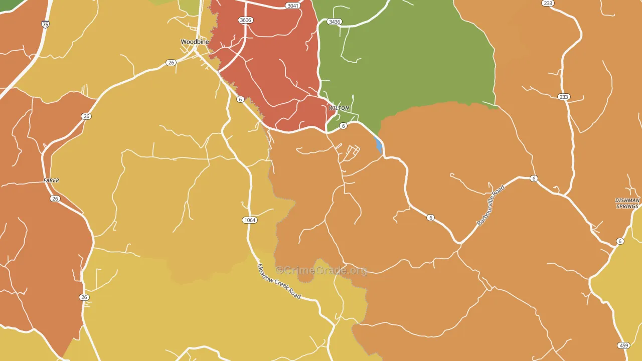 Woodbine, KY Map of Arson Rates