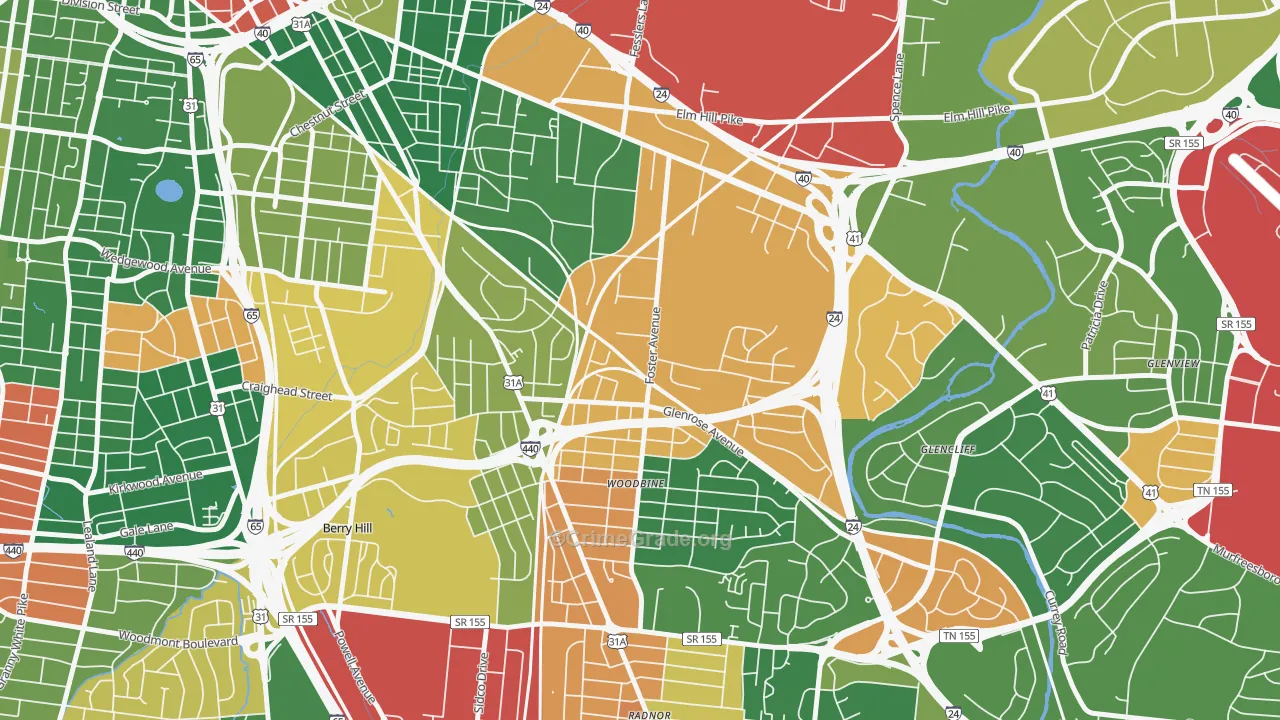 Woodbine, Nashville, TN Map of Arson Rates