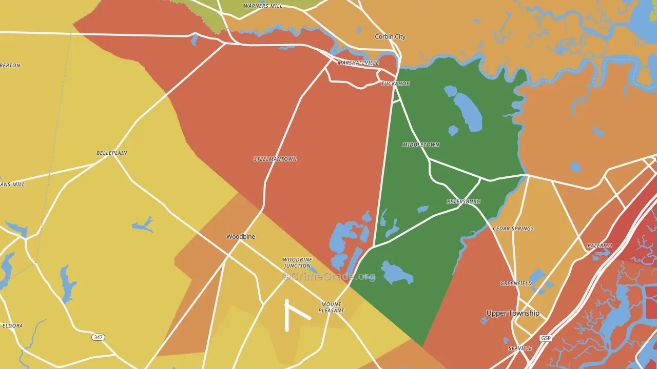 Woodbine, NJ Map of Arson Rates
