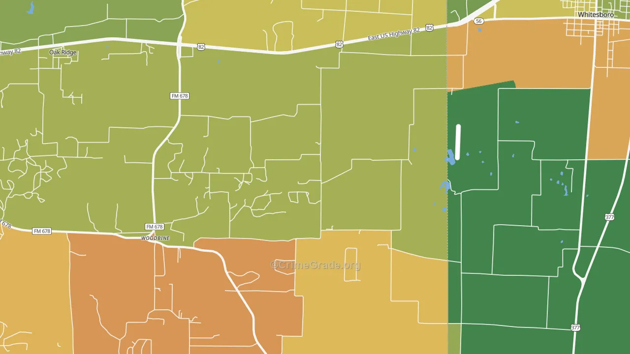 Woodbine, TX Map of Arson Rates