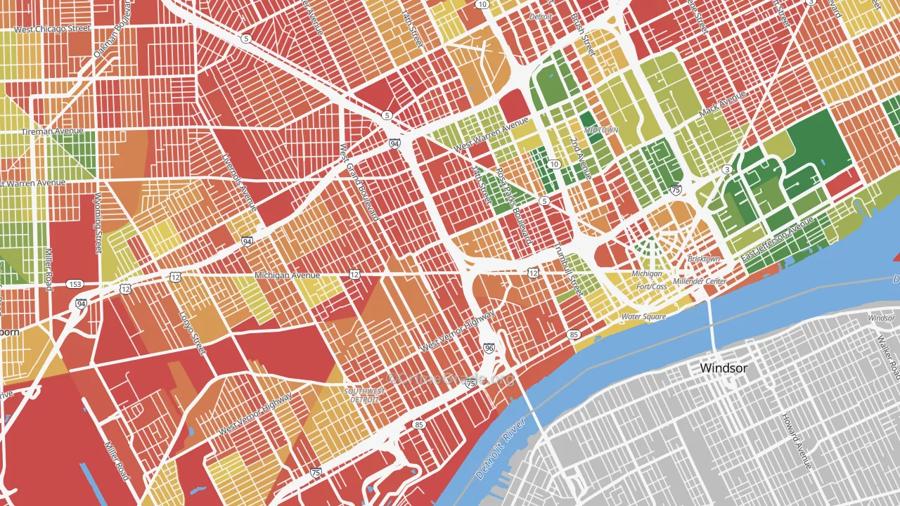 Woodbridge, Detroit, MI Map of Arson Rates