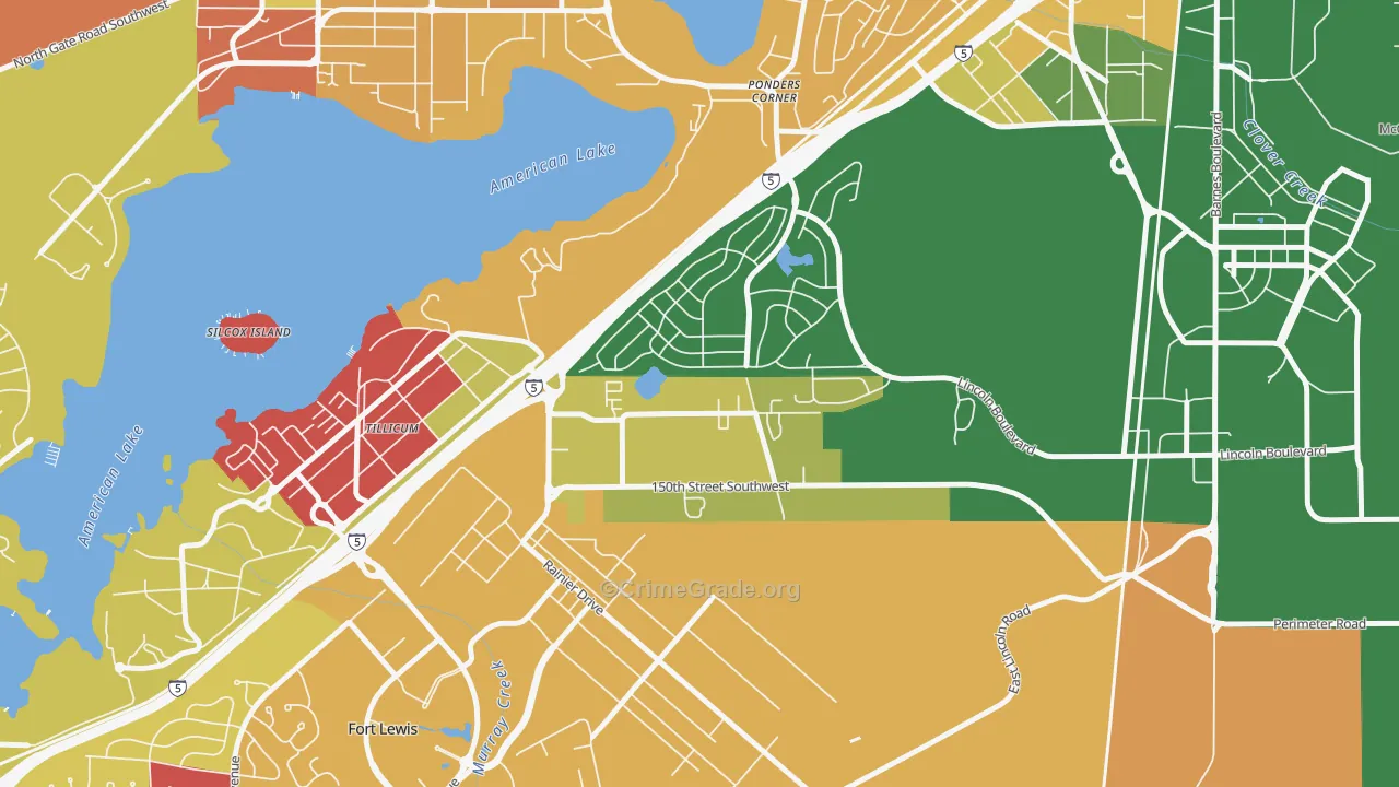 Woodbrook, Lakewood, WA Map of Arson Rates
