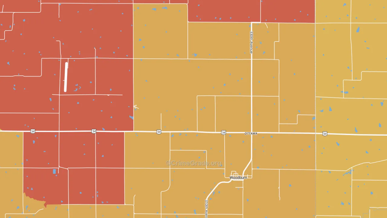 Woodburn, IA Map of Arson Rates