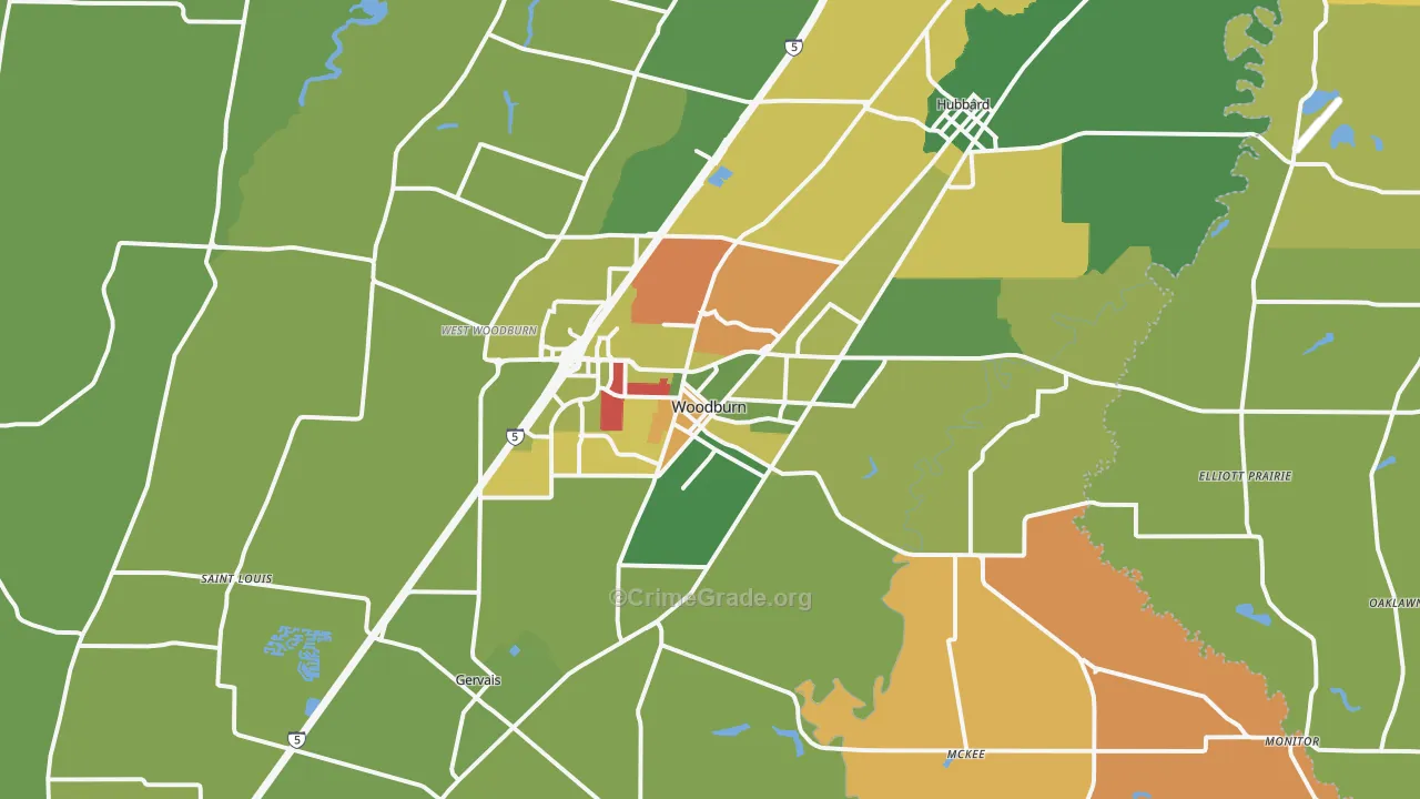 Woodburn, OR Map of Arson Rates