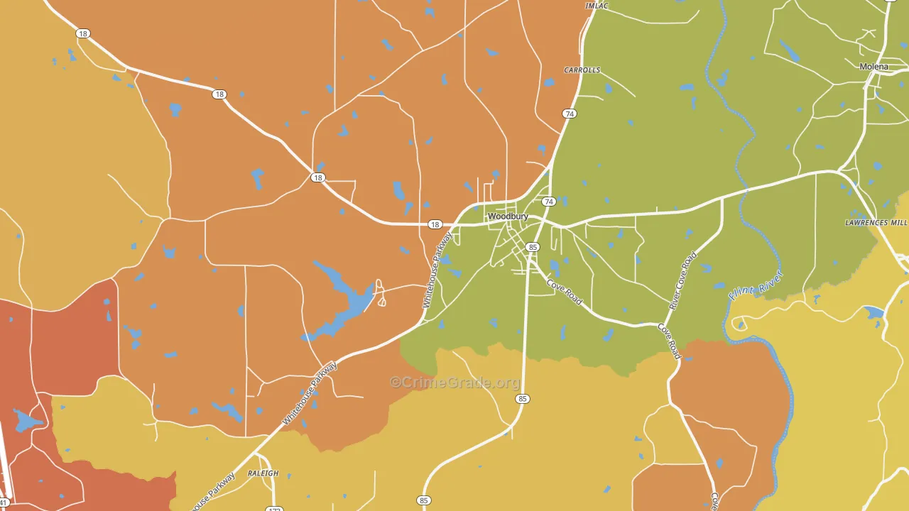 Woodbury, GA Map of Arson Rates