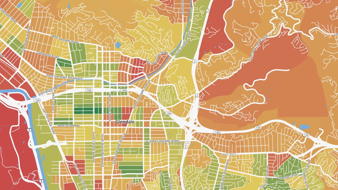 Woodbury-Glendale, Glendale, CA Map of Arson Rates
