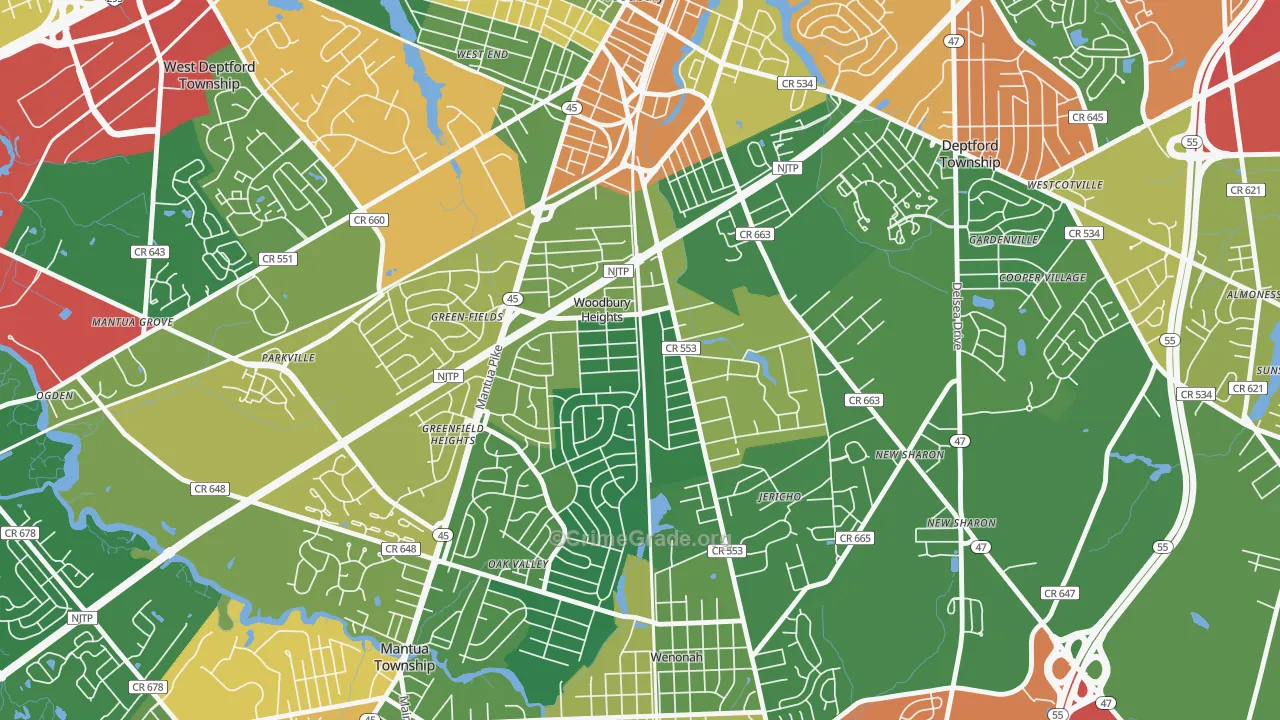 Woodbury Heights, NJ Map of Arson Rates