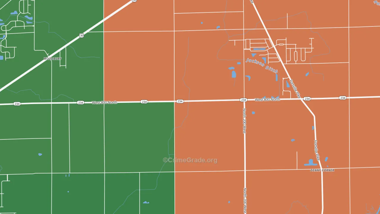 Woodbury, IN Map of Arson Rates