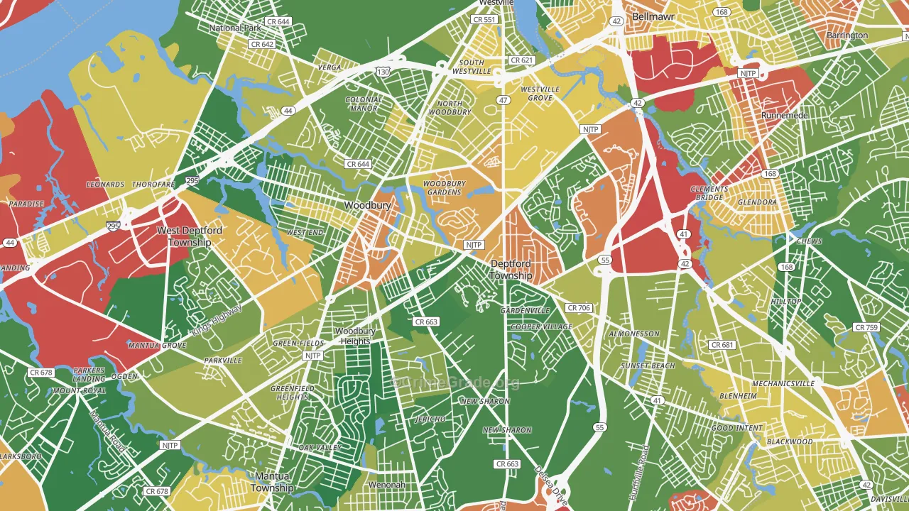 Woodbury, NJ Map of Arson Rates