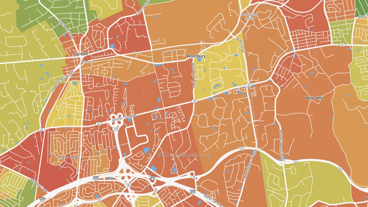 Woodbury, NY Map of Arson Rates