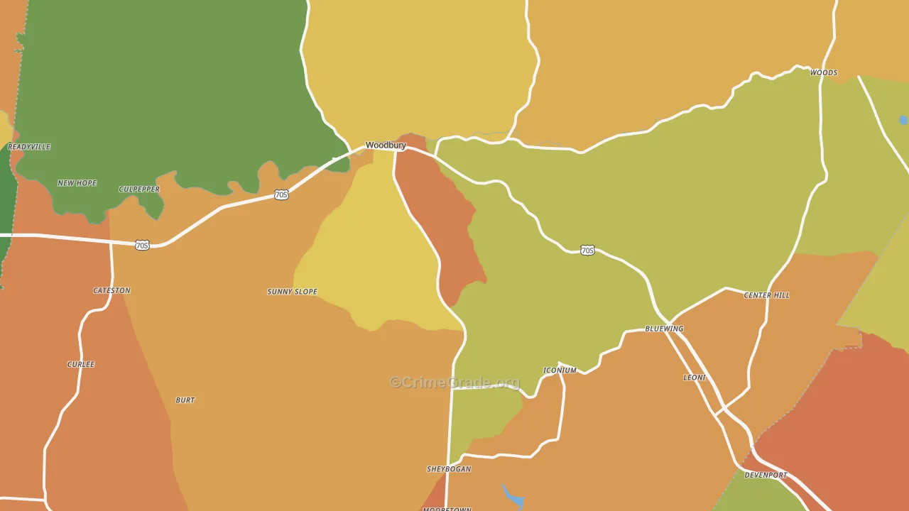 Woodbury, TN Map of Arson Rates