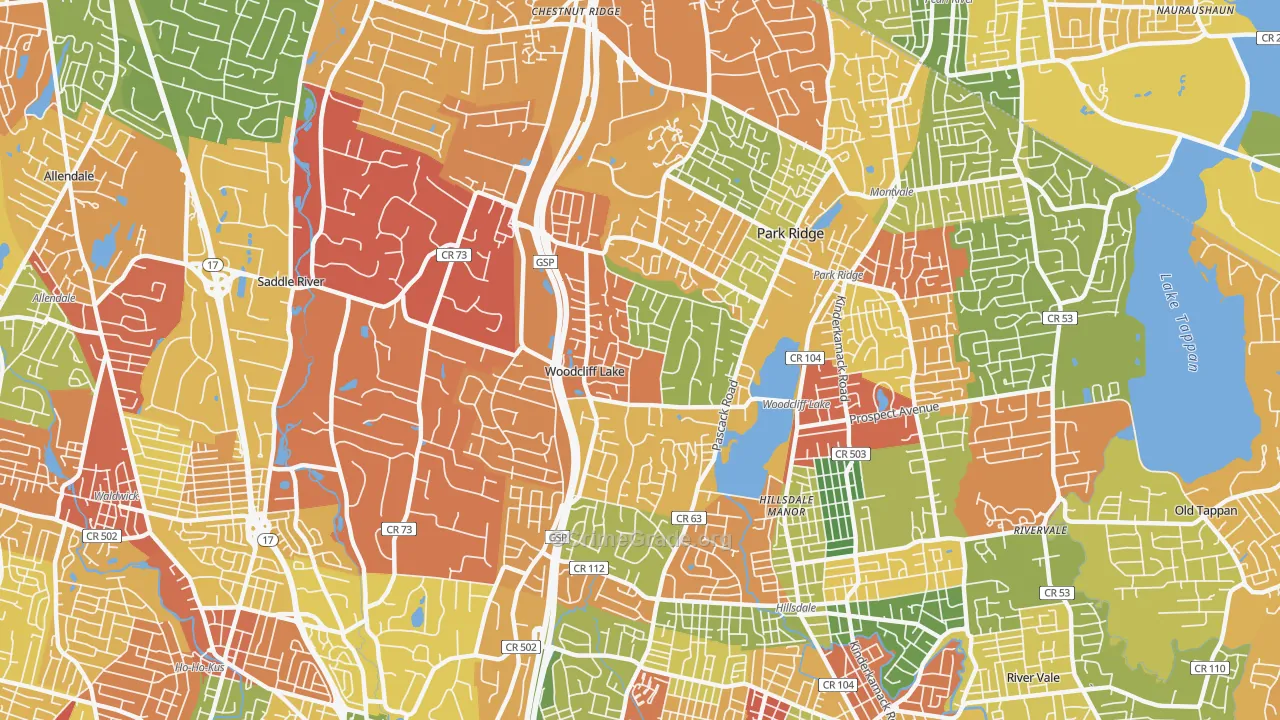 Woodcliff Lake, NJ Map of Arson Rates