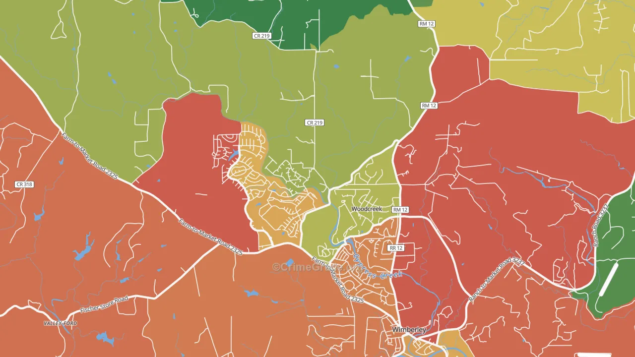 Woodcreek, TX Map of Arson Rates