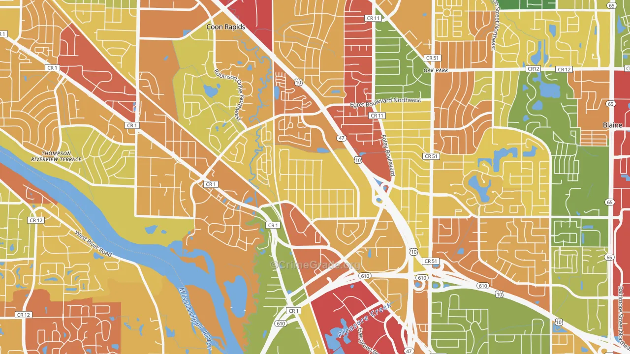 Woodcrest, Coon Rapids, MN Map of Arson Rates